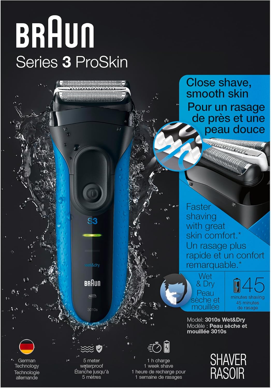 Series 3 3010s Wet & Dry Electric Shaver for Men/Rechargeable Electric Razor, Blue - Image 11