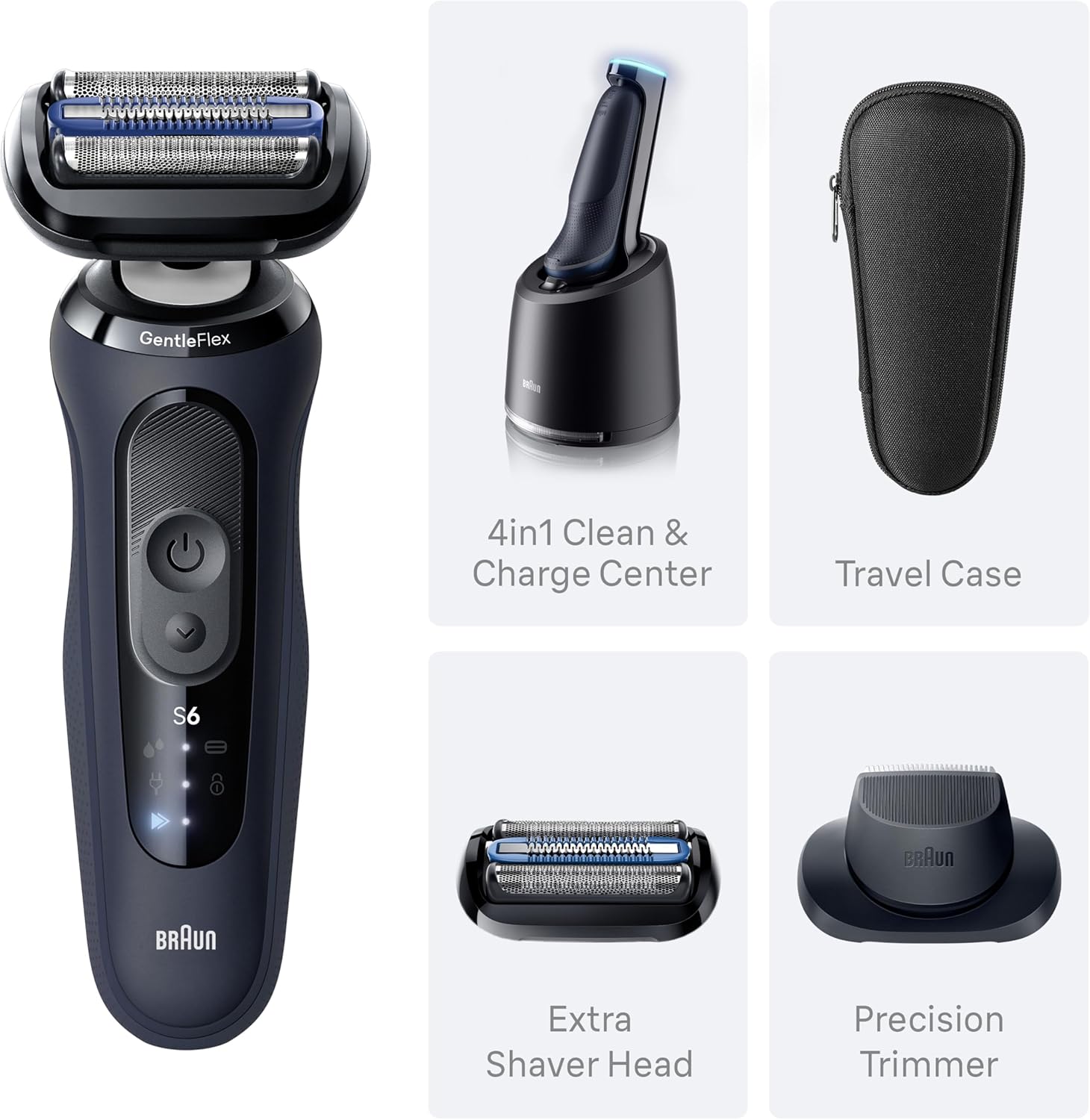 Braun Series 6 Electric Shaver for Men, Wet & Dry Foil Razor, 4-in-1 SmartCare Clean & Charge Center, Precision Trimmer Attachment, Replacement Shaver Head, Travel Case, Dark Blue 6177ps - Image 11