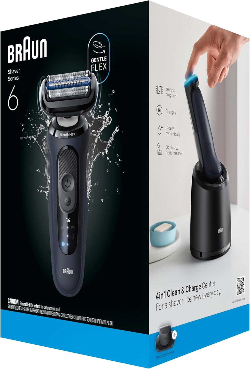 Braun Series 6 Electric Shaver for Men, Wet & Dry Foil Razor, 4-in-1 SmartCare Clean & Charge Center, Precision Trimmer Attachment, Replacement Shaver Head, Travel Case, Dark Blue 6177ps - Image 13