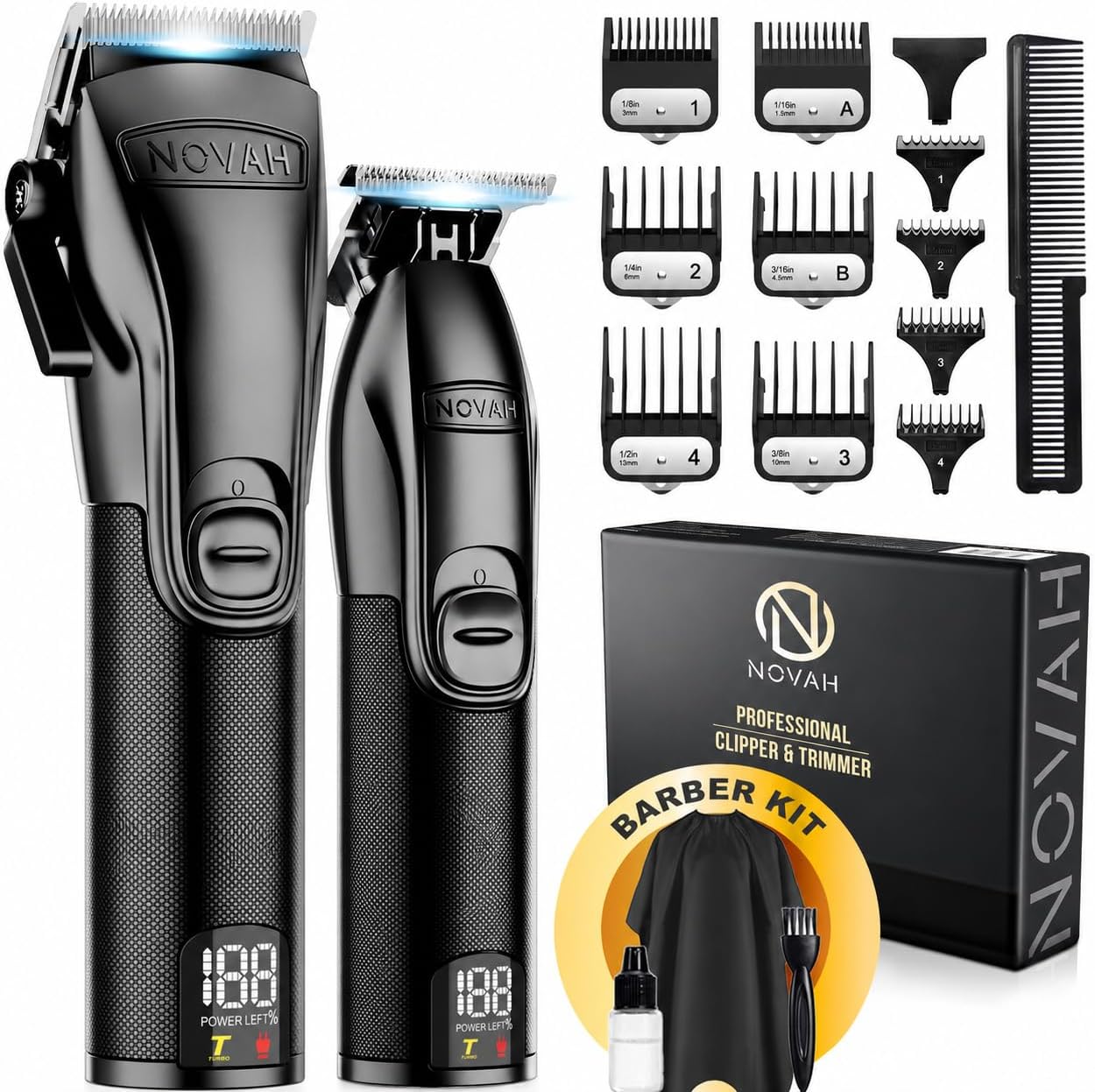 Novah® Professional Hair Clippers for Men, Professional Barber Clippers and Trimmer Set, Mens Cordless Hair Clipper for Barbers Haircut Kit Fade