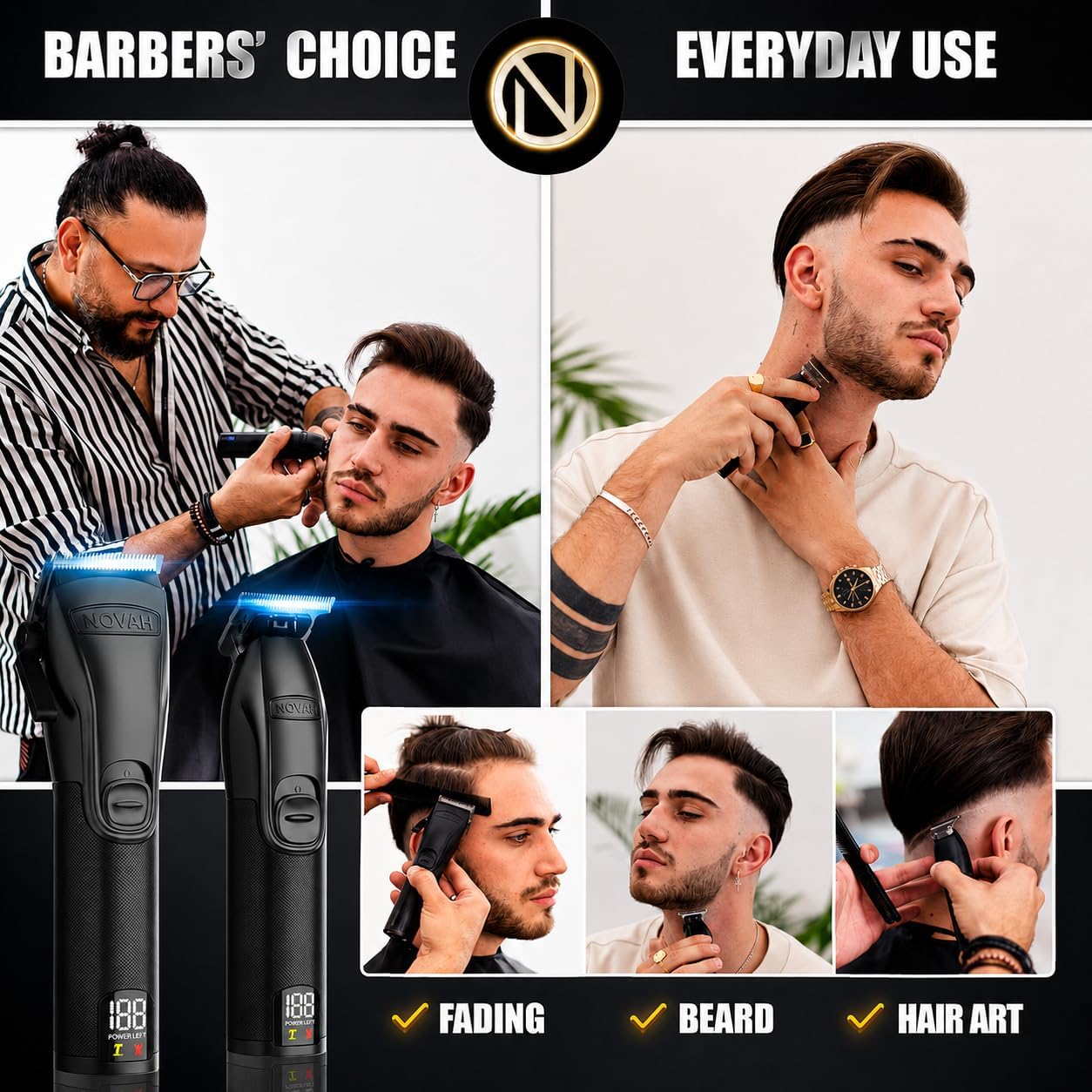 Novah® Professional Hair Clippers for Men, Professional Barber Clippers and Trimmer Set, Mens Cordless Hair Clipper for Barbers Haircut Kit Fade - Image 3