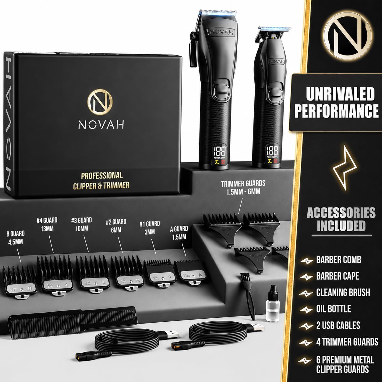 Novah® Professional Hair Clippers for Men, Professional Barber Clippers and Trimmer Set, Mens Cordless Hair Clipper for Barbers Haircut Kit Fade - Image 4